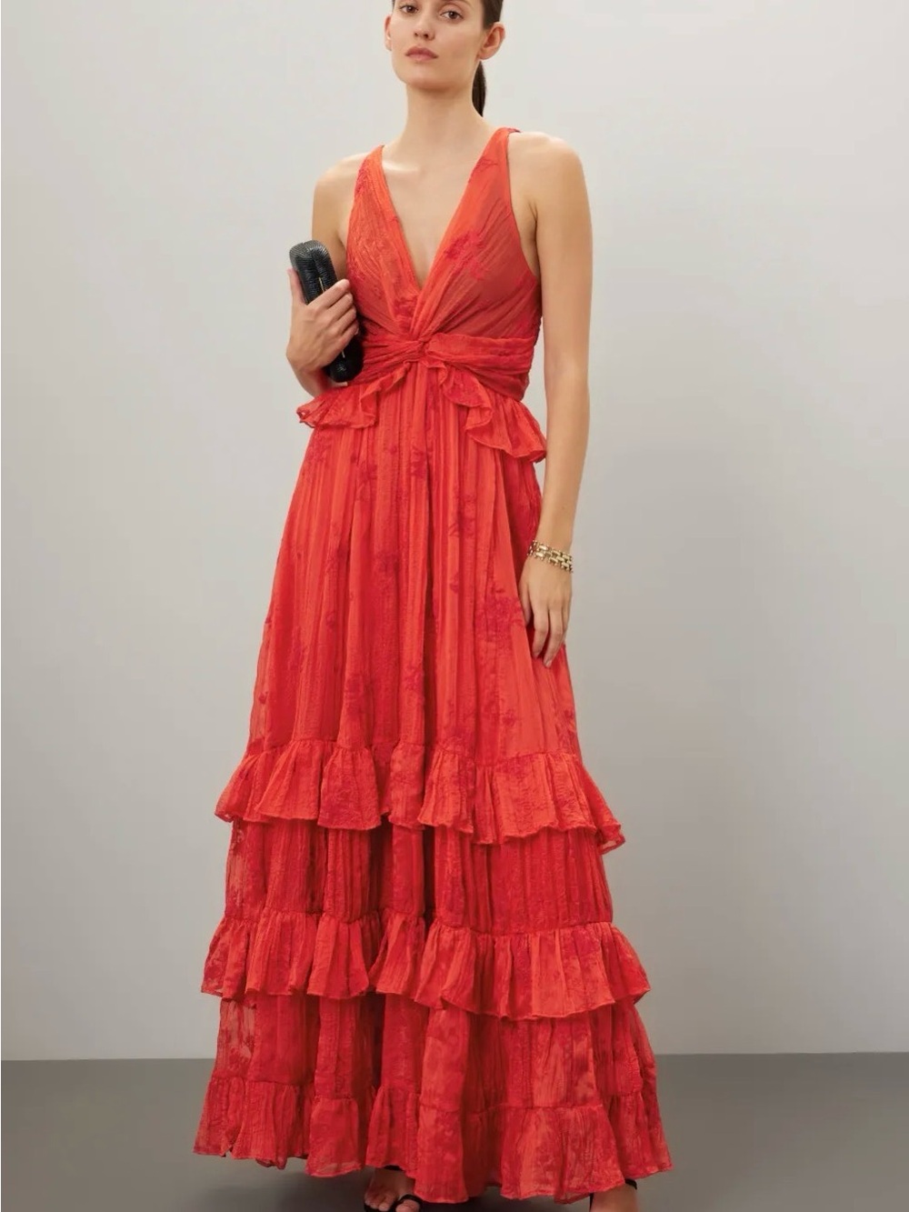 Sabina Musayev Camellia maxi Red Tiered Ruffle dress Sz M